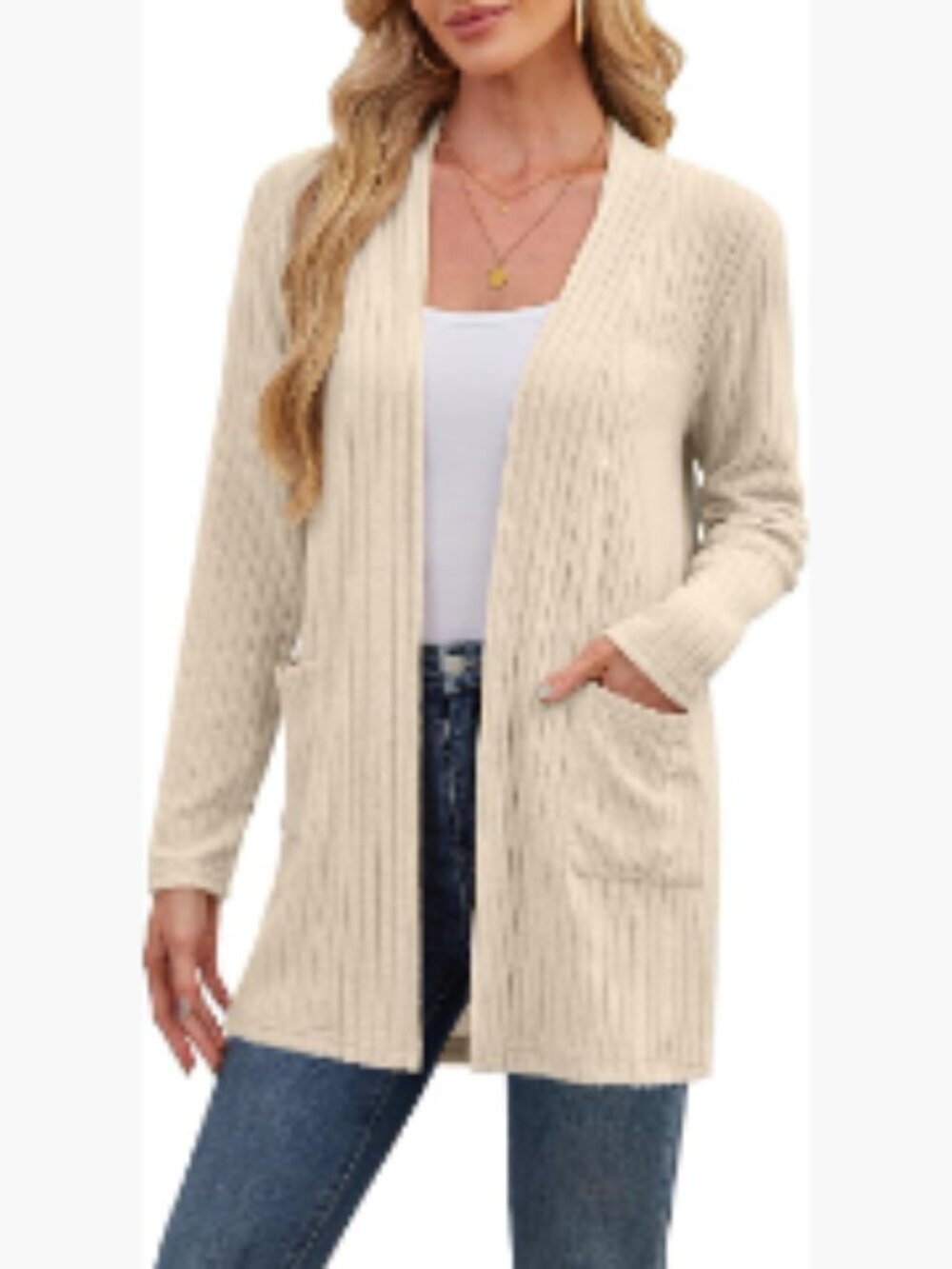 Long Sleeve Cardigan Lightweight Open Front Casual Loose Fit Sweater with
